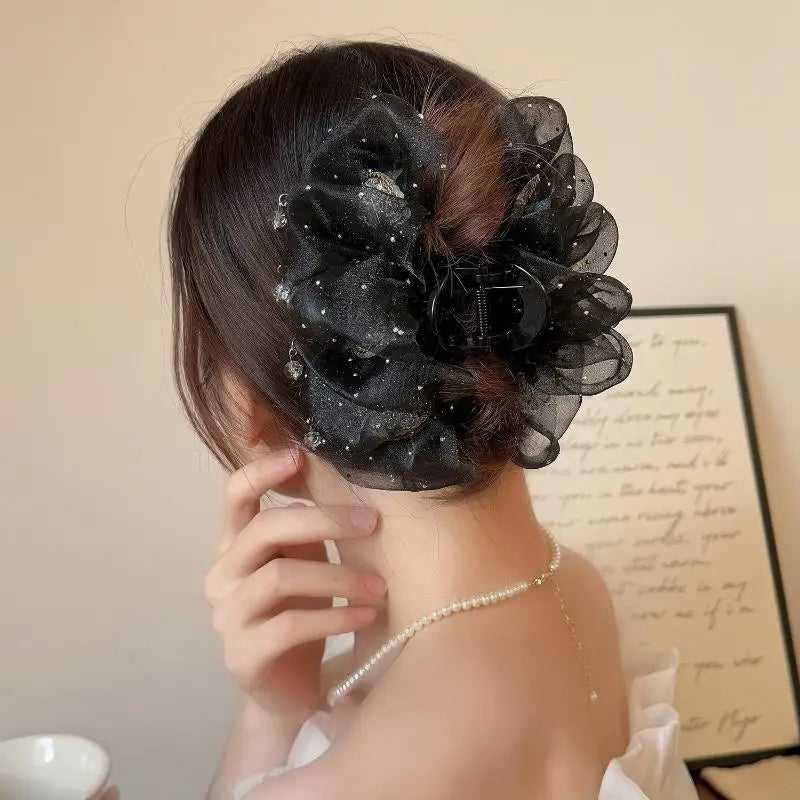 Modern Mesh Tulle Tassel Hair Claw Women Gleaming Zircon Beauty Zpaxo