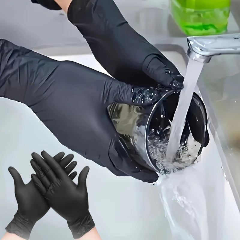 20/100Pc Housework Strong Black Disposable Nitrile Gloves PVC Latex Free AntiStatic Garden Pet Care Tattoo Work Oil-proof Gloves Zpaxo