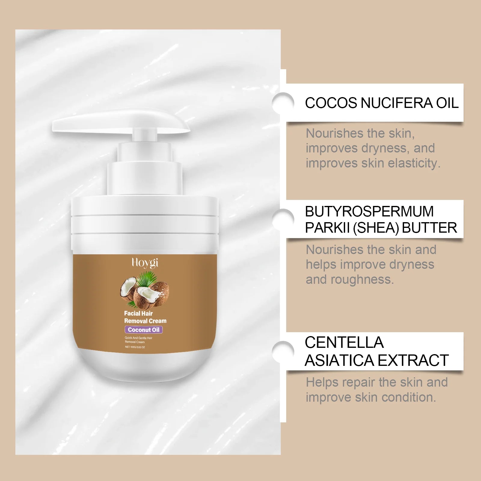 Hoygi Coconut Facial Hair Removal Cream – Painless & Gentle Hair Removal Cream Zpaxo