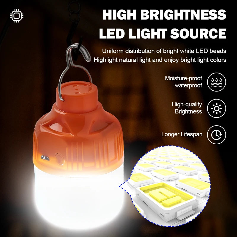 Outdoor USB Rechargeable LED Lamp Bulbs Super Bright Emergency Light with Hook Portable Camping Fishing Lantern Night Lights Zpaxo