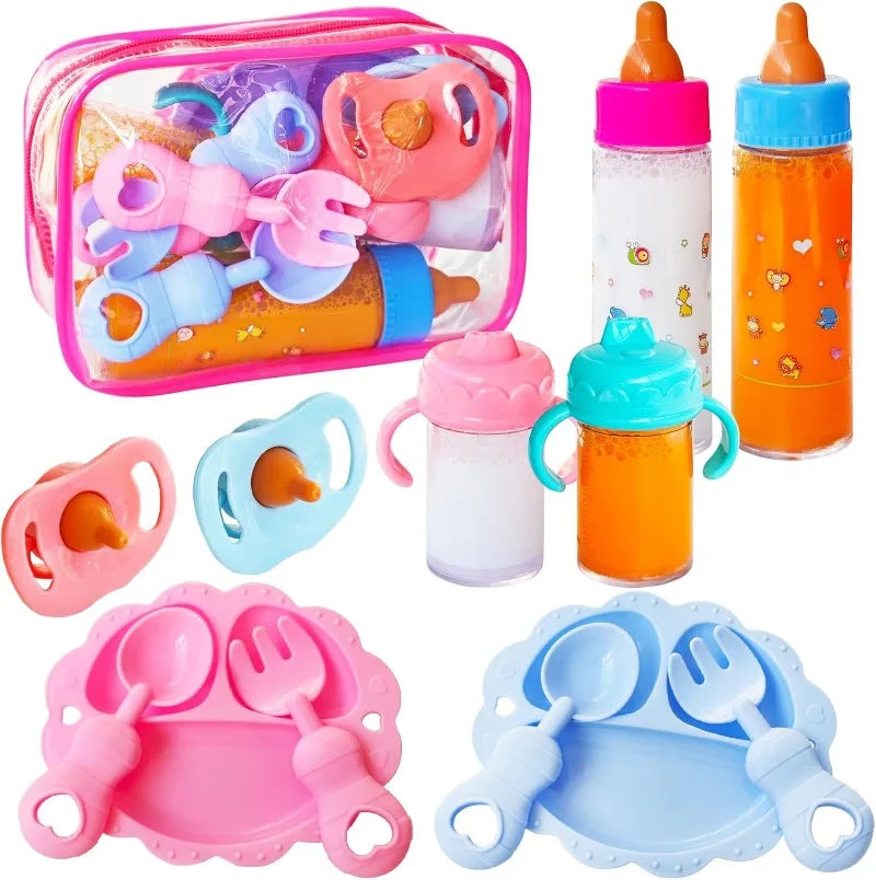 13-Piece Baby Doll Accessory Bottle Feeding Pretend Play Toy Magic