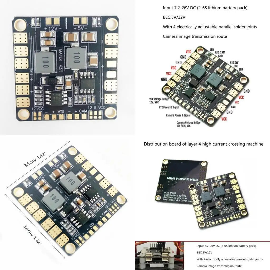 Matek Mini Power Hub PDB Power Distribution Board PDB with BEC 5V/12V for FPV Quadcopter QAV250 ZMR250 Zpaxo China Mainland