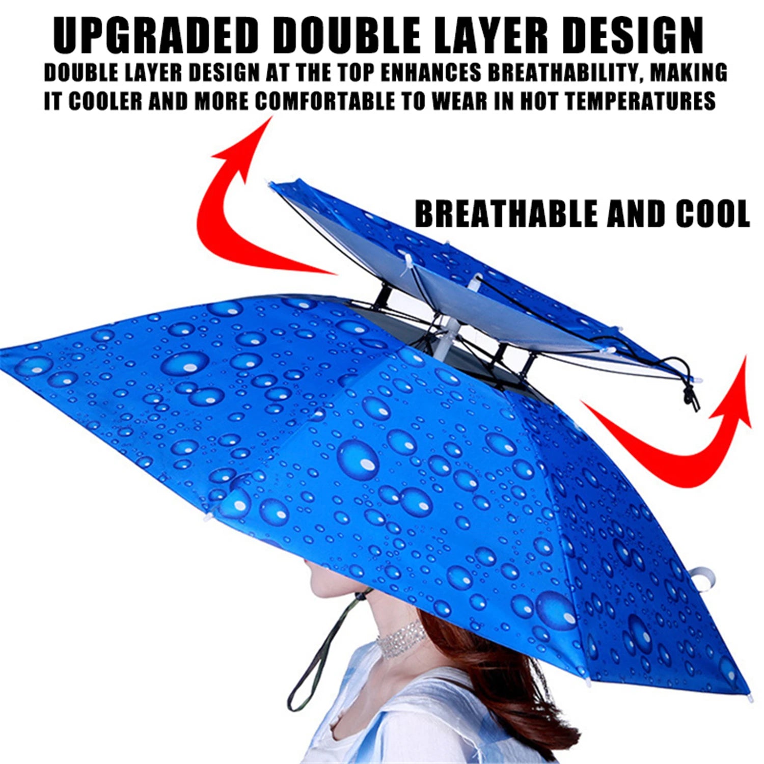 Rain Umbrella Hat Foldable Sun Shade Waterproof Fishing Headwear Cap Beach Head Hats Double-Layer UV Protection Sunscreen Zpaxo