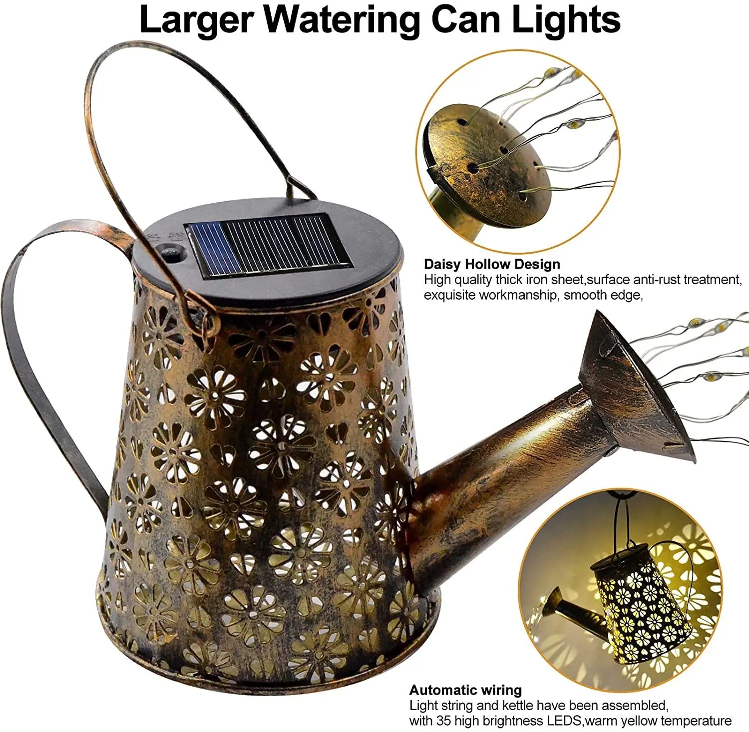 LED Solar Light Garden Waterproof Retro Metal Hanging Watering String Zpaxo