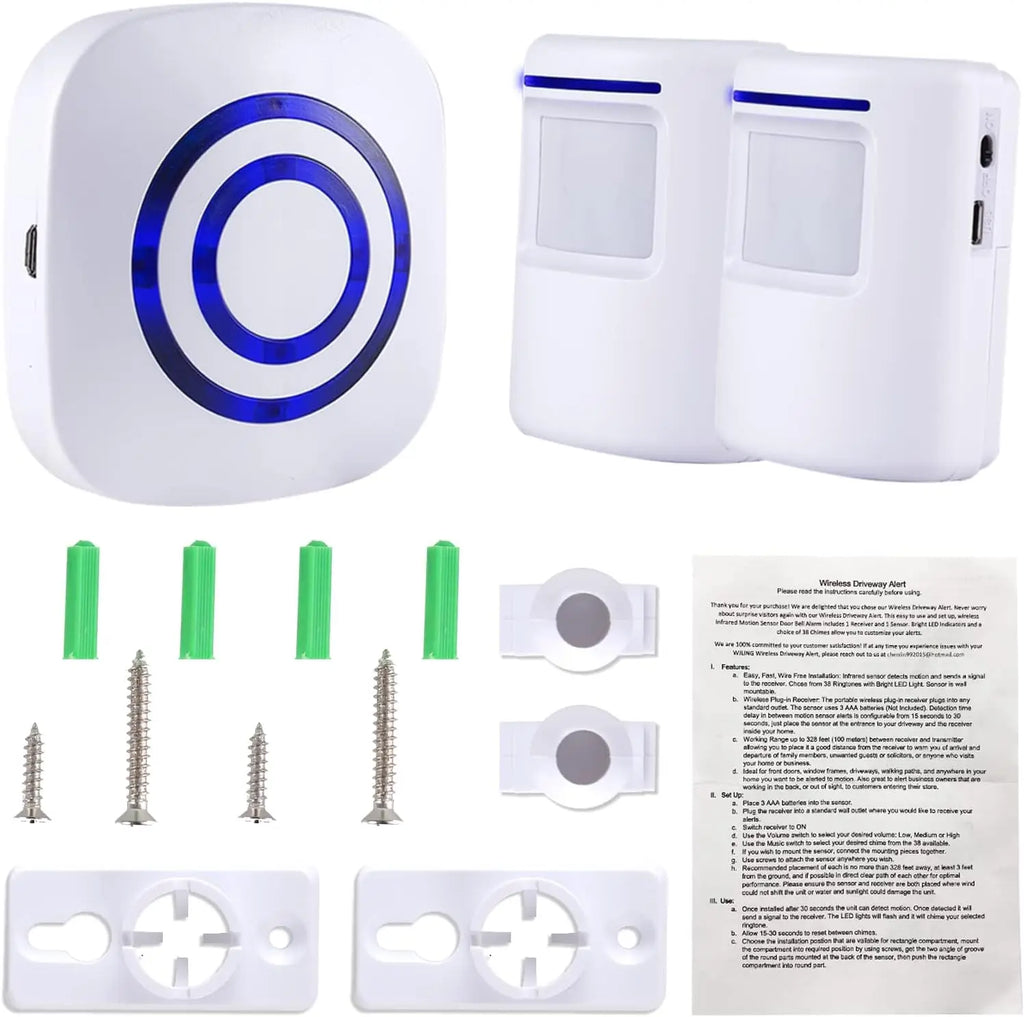 Motion Sensor Alert Alarm Detector, Home Security Visitor Door Entry Chime Wireless Doorbell with PIR Sensor System Kit Zpaxo