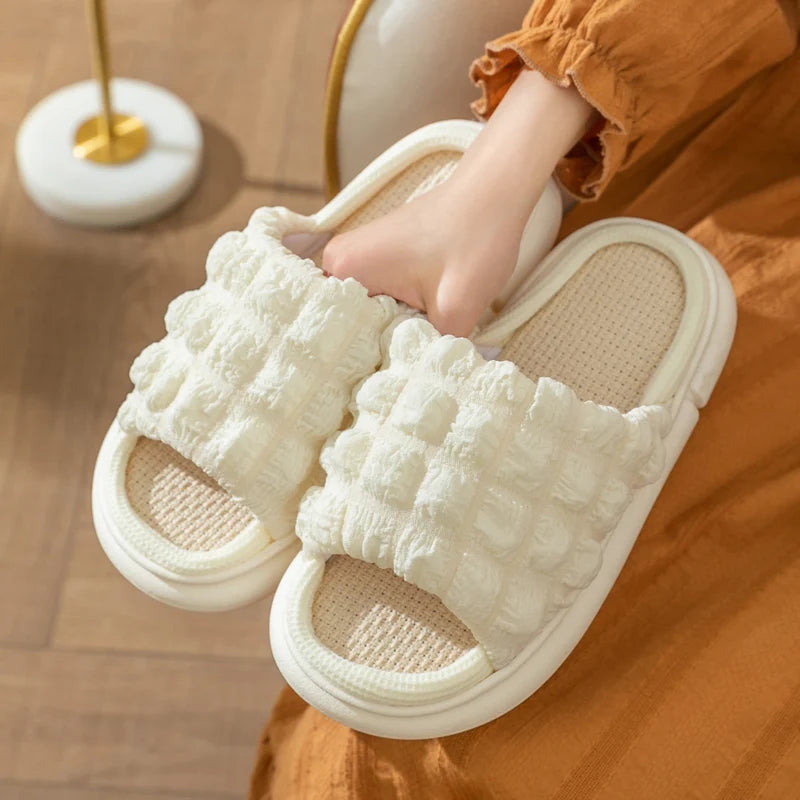 Thick-soled Linen Slippers Women Indoor Open Toe Anti-slip Flat