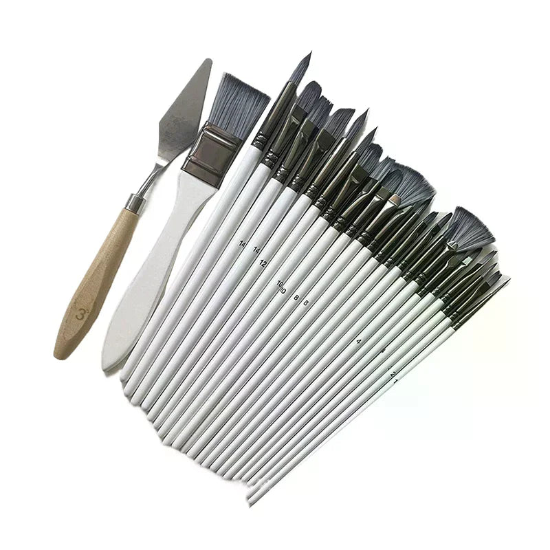 24 Nylon Brush Silver Gray Rod Pen Curtain Oil Gouache Artistic Zpaxo