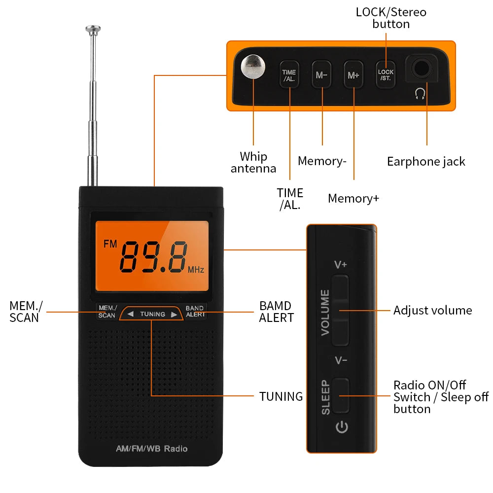 Portable Weather Radio FM AM NOAA Emergency Pocket Warning Alarm