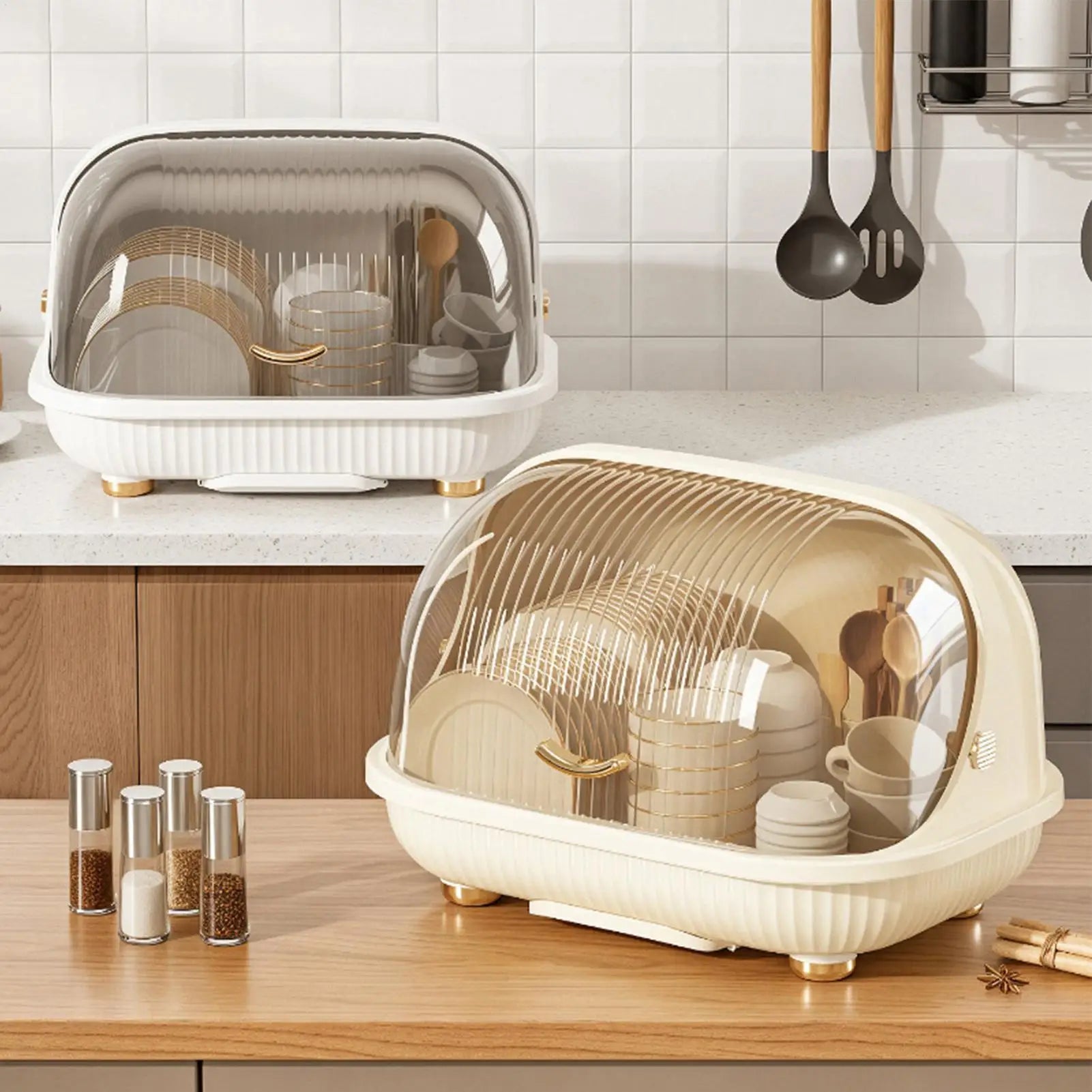 Dish Drying Rack Transparent Dust Prevention Kitchen Container