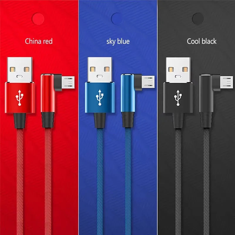 90° Elbow Micro USB Cable 3A Fast Charging – 1 or 3 Pack