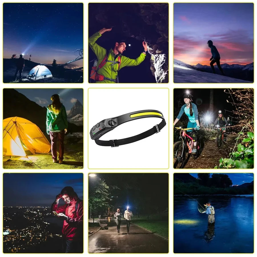 COB LED Rechargeable Headlamp – 6 Modes & Motion Sensor