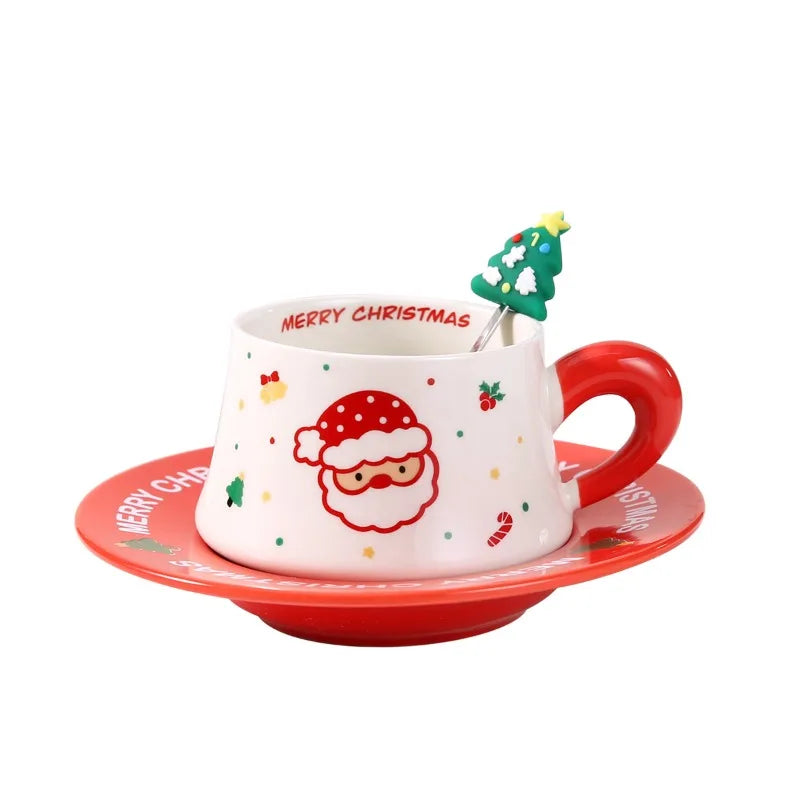 Santa Claus Ceramic Cup & Dish Set – Christmas Gift for Couples Ceramic Cup & Dish Set Zpaxo