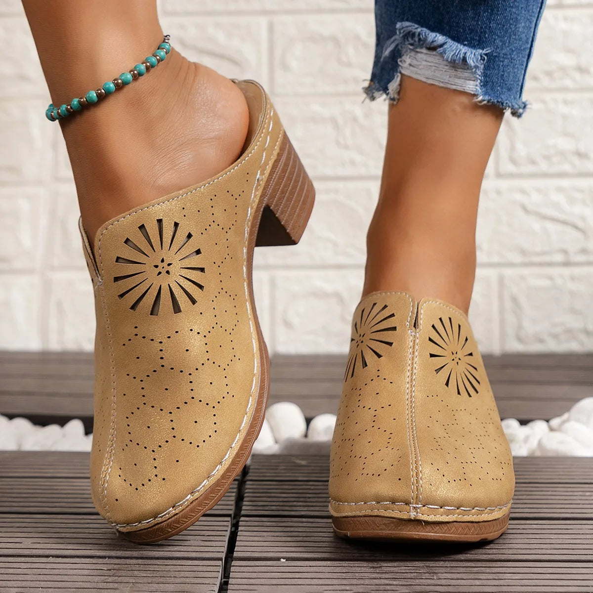 Women Shoes Hollow Out Heeled Thick Soled Cork Wedge Sandals Summer Zpaxo khaki 43