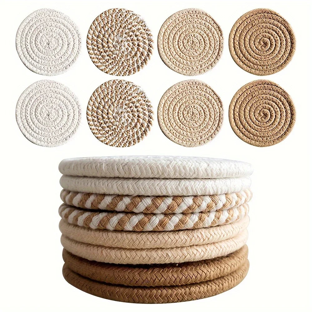 4pcs Absorbent Drink Coasters, Minimalist Cotton Fabric Coasters with Non-Woven Lining for Coffee Table Home Decor Zpaxo