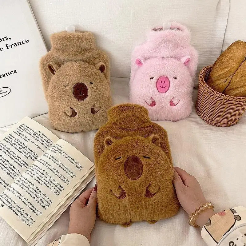 Capybara Hot Water Bottle 1000ml – Plush Hand Warmer Winter Gift Hot Water Bottle Zpaxo