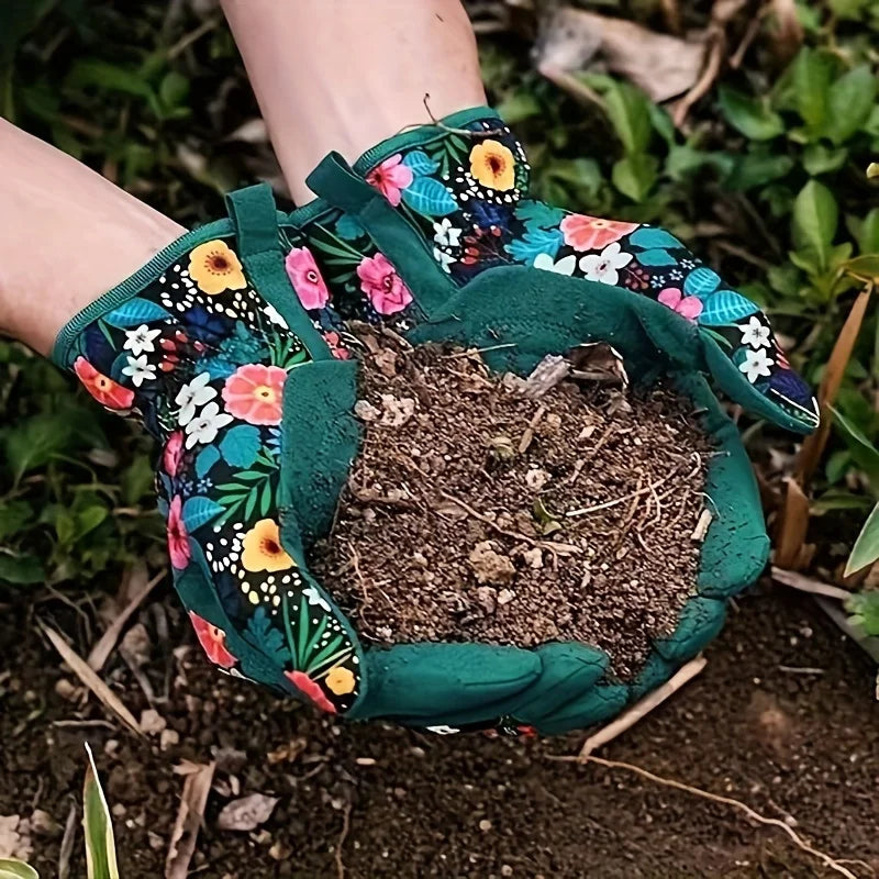Floral Print Polyester Garden Gloves Breathable Ambidextrous Work Zpaxo