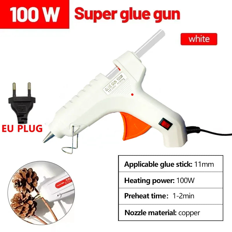 100W Electric Hot Melt Glue Gun Mini DIY for Household & Industrial 11mm Glue Stick US Plug Repair Tool Zpaxo 100w EU plug