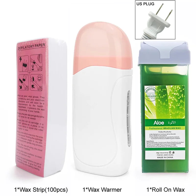 3-in-1 Roll-On Waxing Kit – Soft Wax Heater & Strips Unisex Roll-On Waxing Kit Zpaxo 072-W-US-Aloe