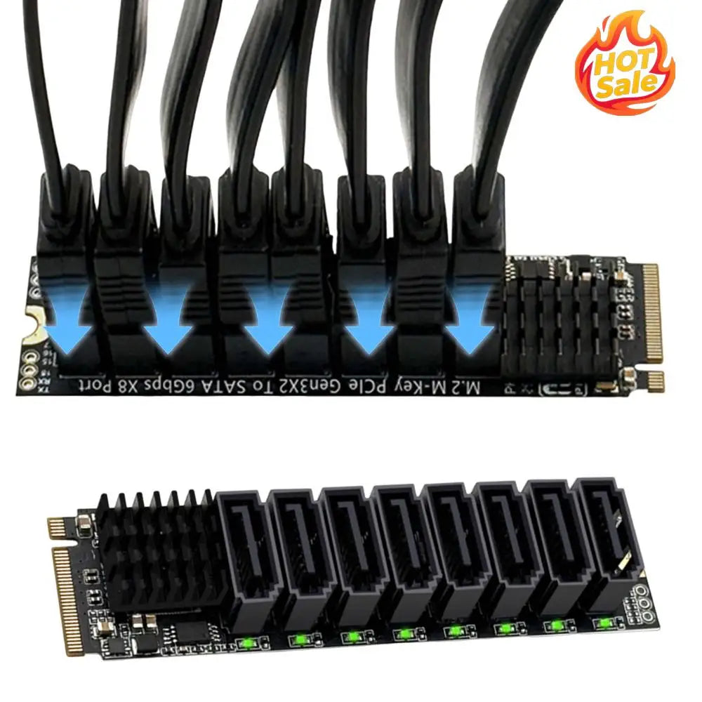 M.2 M KEY NVMe To SATA Convert Card ASM1166 6Gbps 8 Port M.2 NVMe To SATA 3.0 Expansion Card Tools Included for Desktop PC Zpaxo