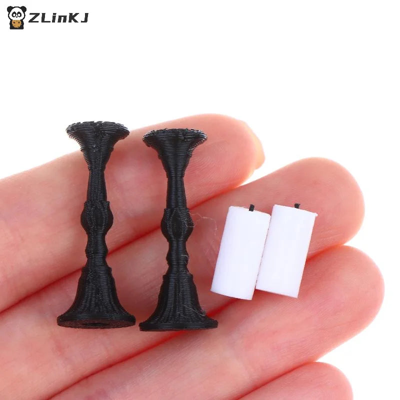 Miniature Retro Candle Holder 2 Candles Dollhouse Simulation Zpaxo