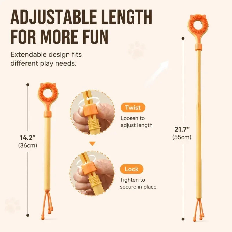 3-in-1 Cat Grooming Brush & Teaser Wand – Dual-Sided