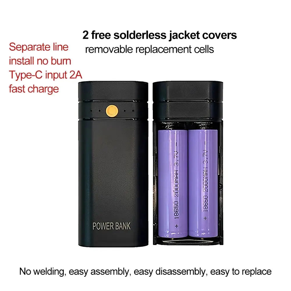 5V 2A 6000mAh 2X 18650 USB Type-C Battery Charger Case DIY Power Bank Box For Phone Electronic Charging Not Including Batteries Zpaxo