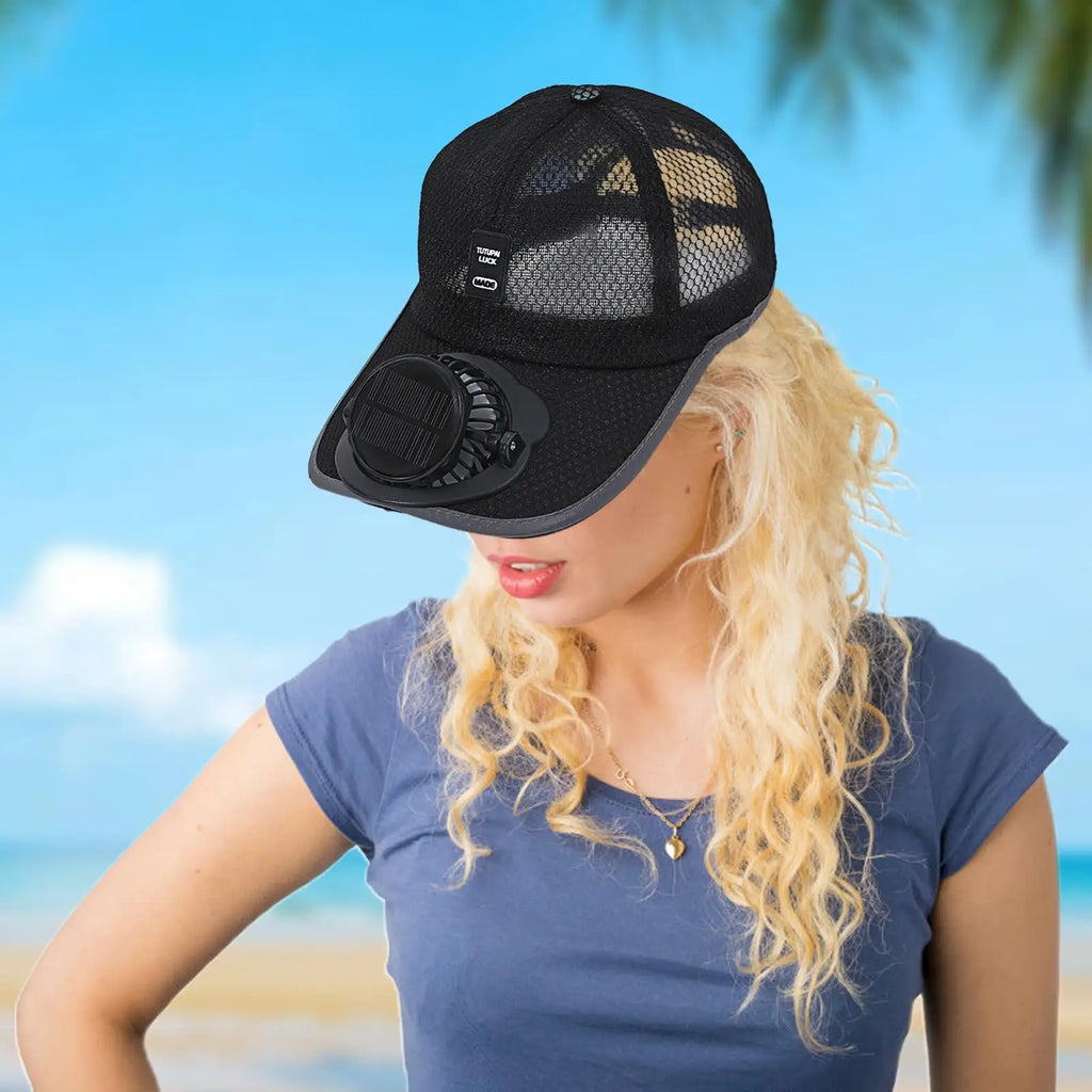 Solar Powered Fan Hat Baseball Breathable Beach Cooling UV Protection