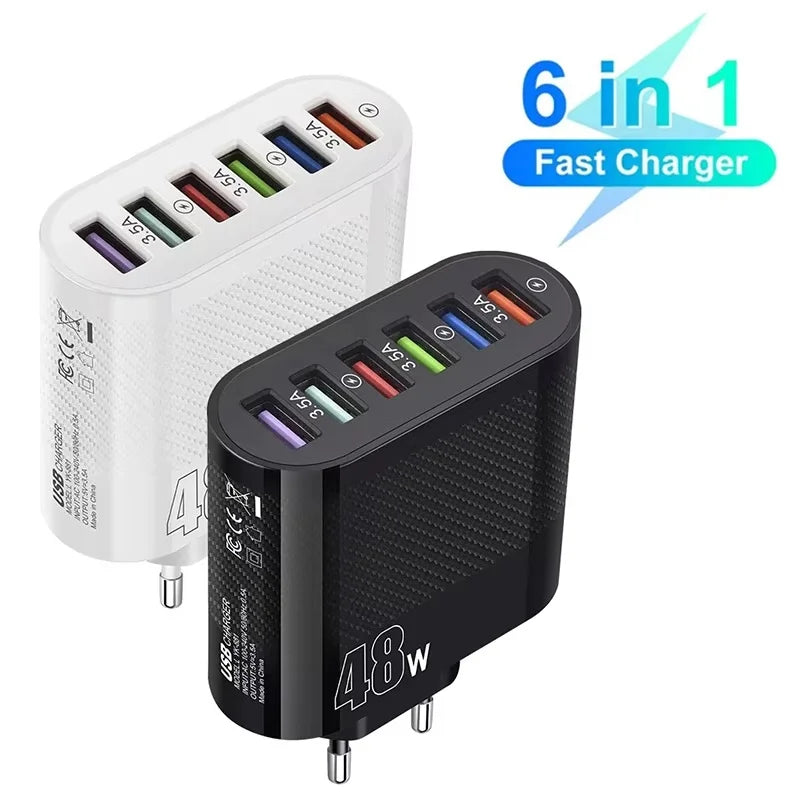 6 USB Charger 48W Speed Fast Charging Quick Charge 3 0 Travel Mobile