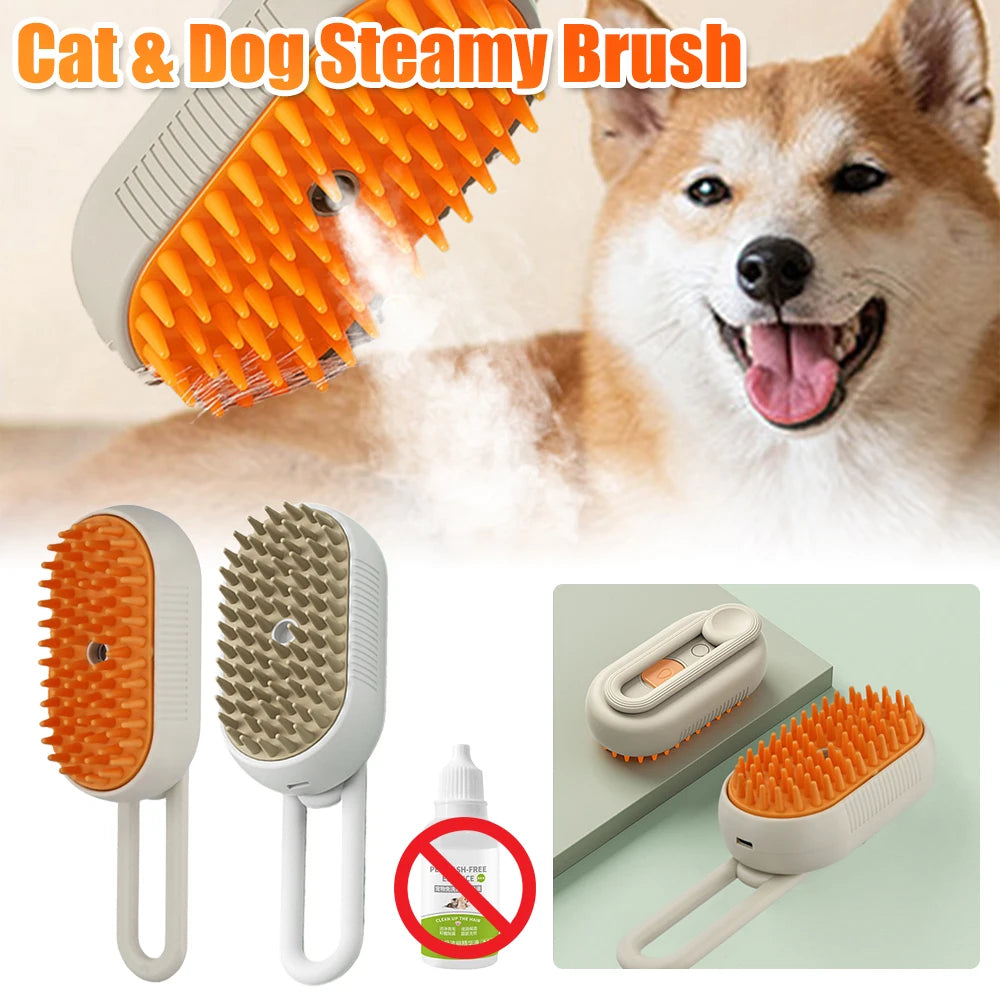 1 Steam Brush Cat Dog Grooming Comb Electric Water Spray Curry