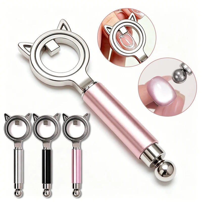 Double-headed Cat Eye Nail Art Magnetic Tool Suck Hollow Effect Circular Cat Eye Magnet Ring With Handle For Gel Nail Polish Zpaxo
