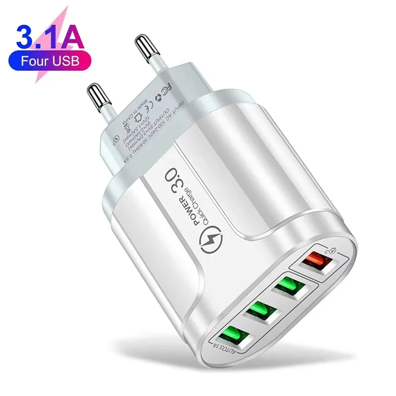 4USB QC3.0 Charger Quick Charge 3.0 For iPhone Xiaomi Huawei Realme Multi Port Output Home Office Travel Accessory Wall Charger Zpaxo