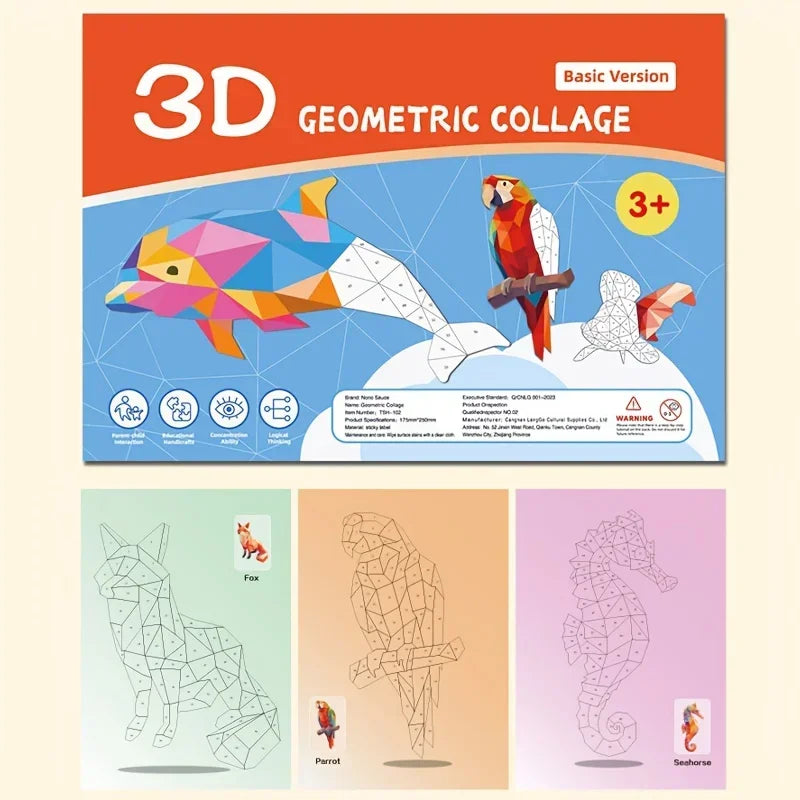 Handmade Stickers Animal Cognitive 6 Geometric Collages Children's Puzzle Enhance Focus Training Enlightenment Toy Stickers Zpaxo
