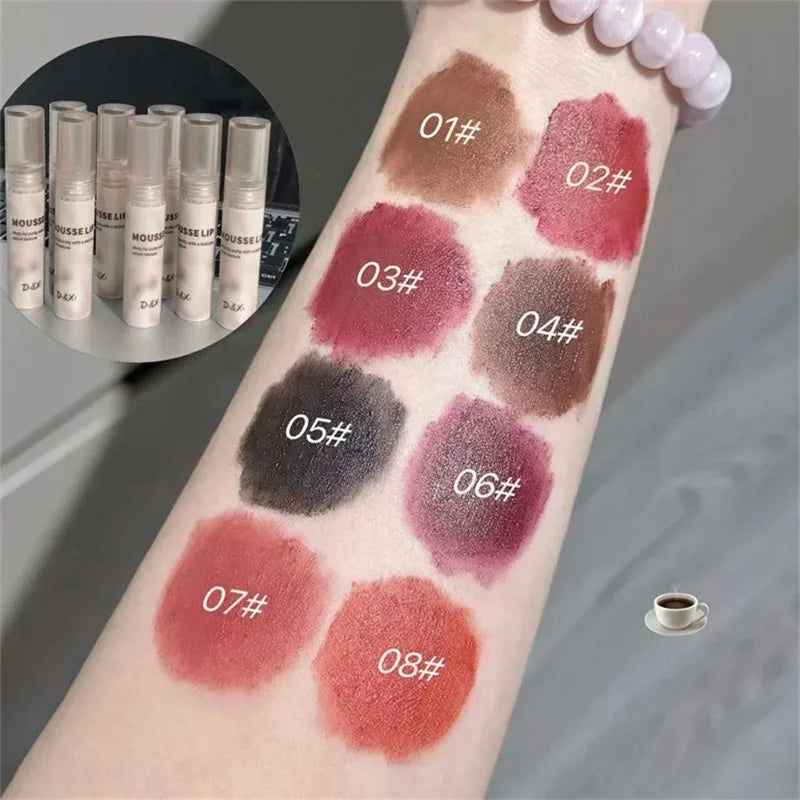 Gothic Black Matte Lipstick Waterproof Mousse Lip Mud Dark Brown Lipstick Nude Red Punk Silky Gloss Non-stick Lip Tint Makeup Zpaxo