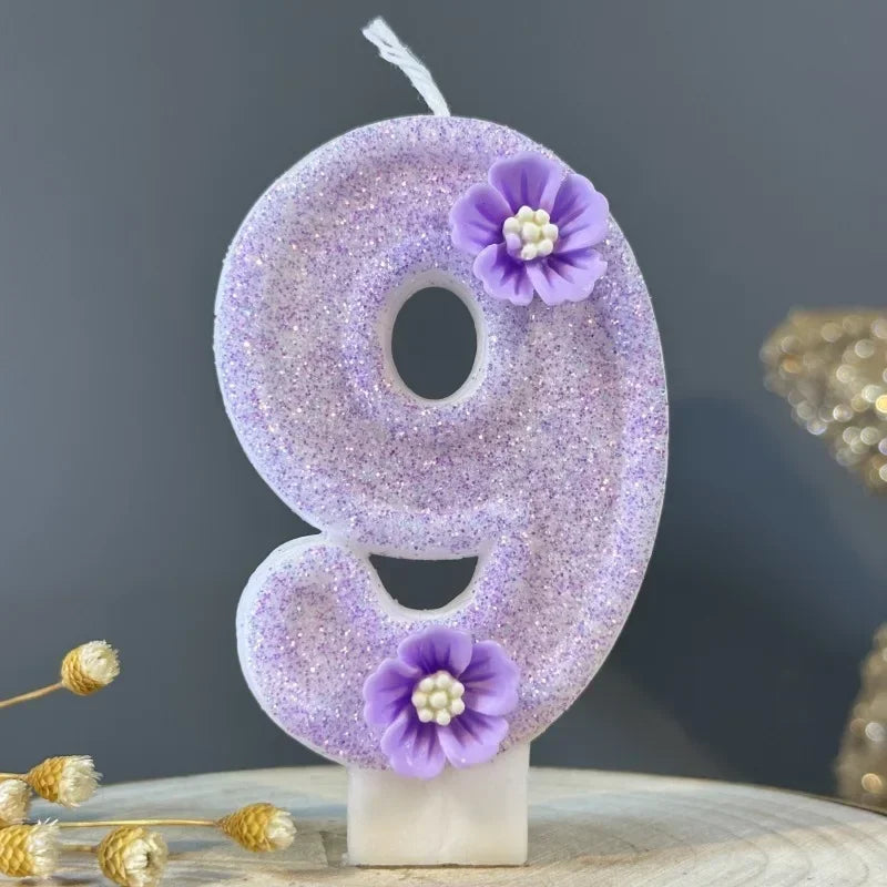 3D Purple Flower Number Cake Candles | Birthday Party Decor Number Cake Candles Zpaxo 9
