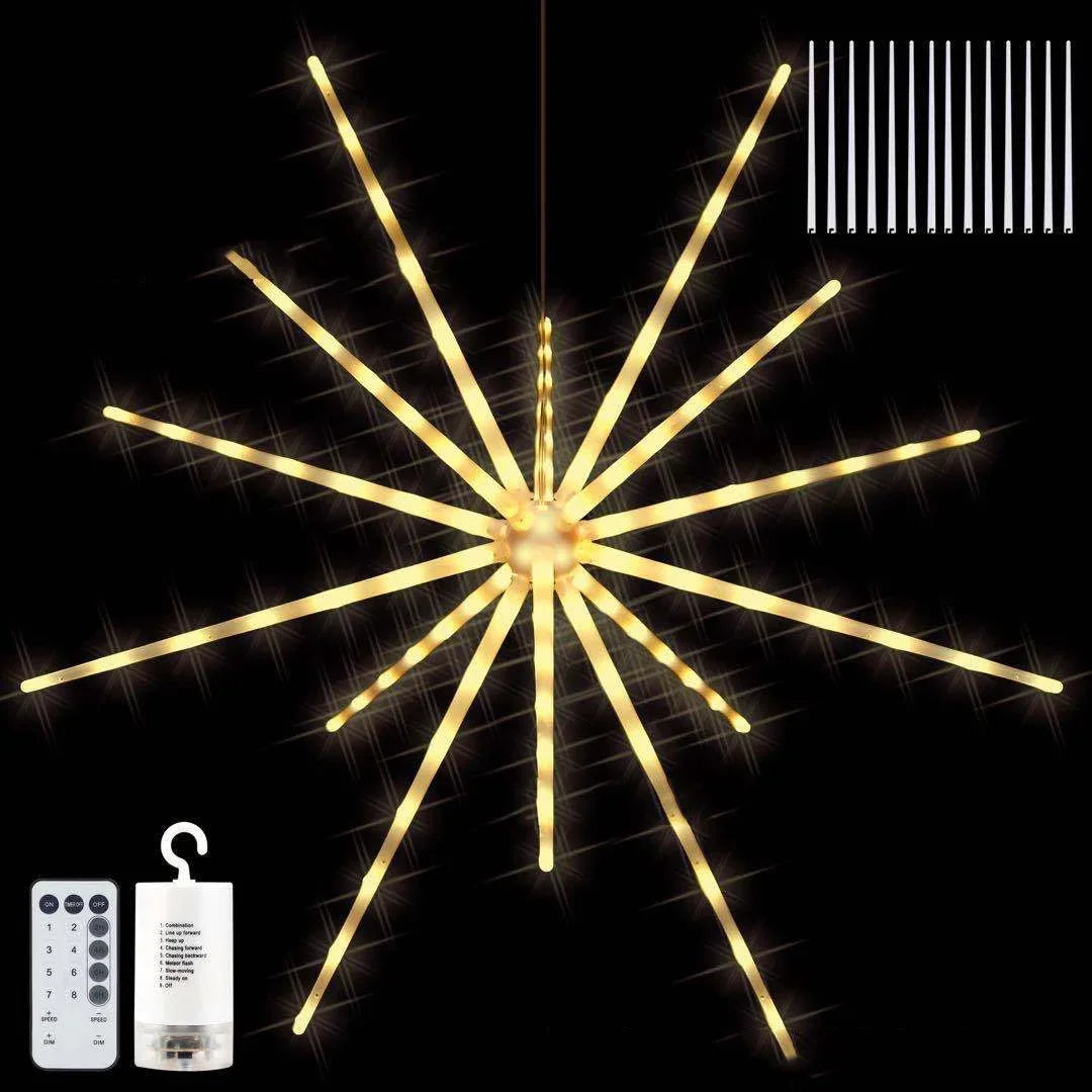 Solar Fairy Lights Outdoor Waterproof Landscape LED Lawn Lamps Firework String Light Garland for Christmas Holiday Garden Decor Zpaxo Warm-Battery 112LED China Mainland