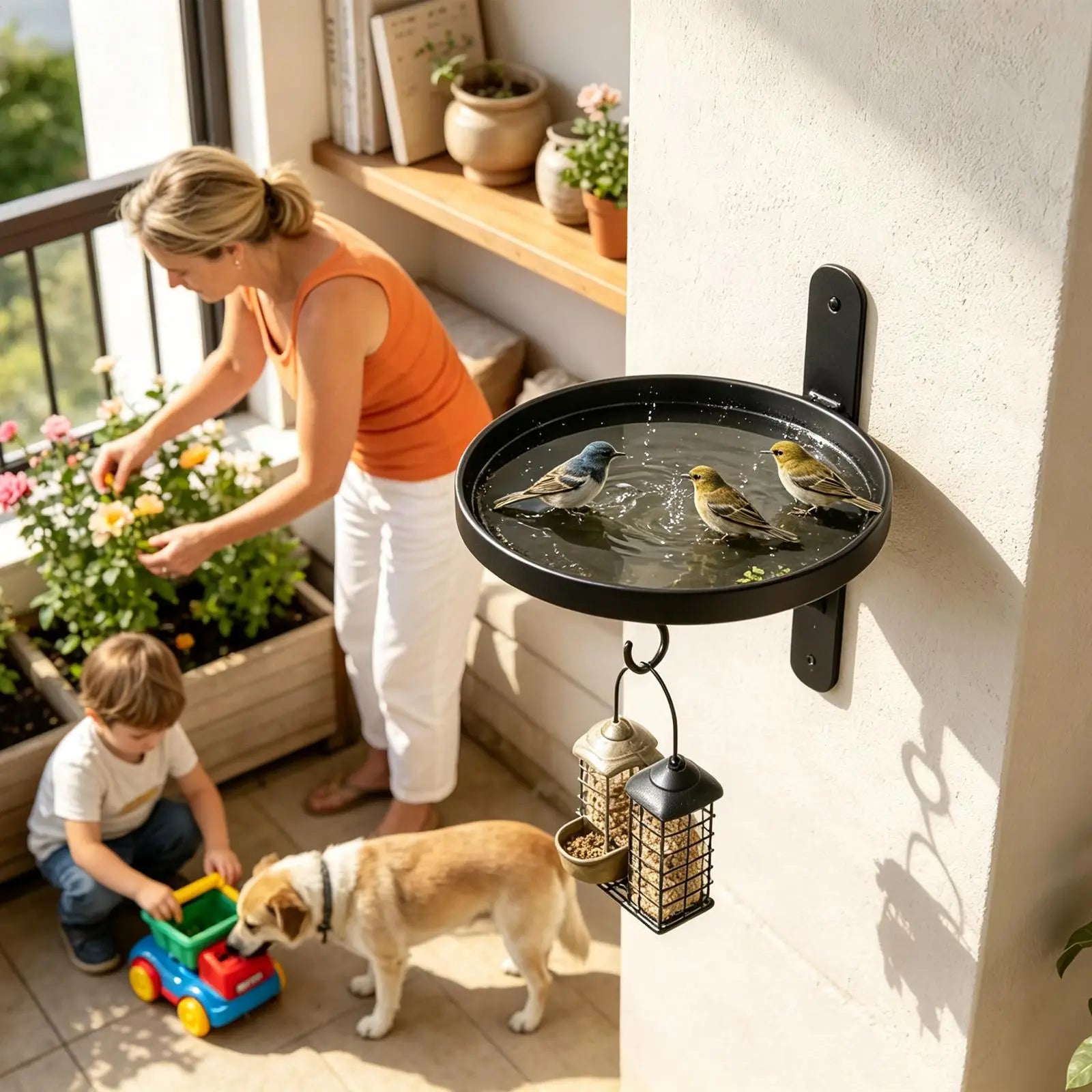 Wall Bird Feeder Metal Hook Bath Planter Wind Chime Outdoor Patio