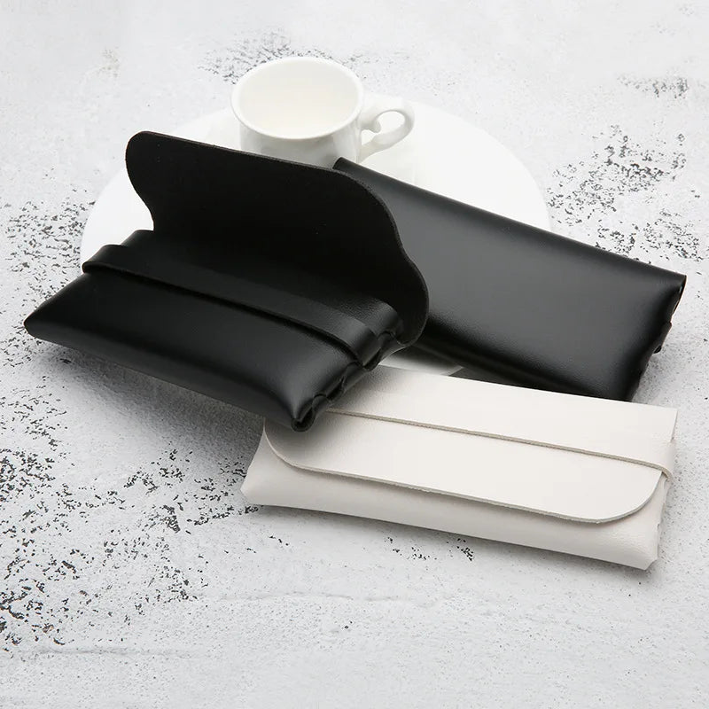 Black White Leather Glasses Case Soft Stylish Protection Pouch Men