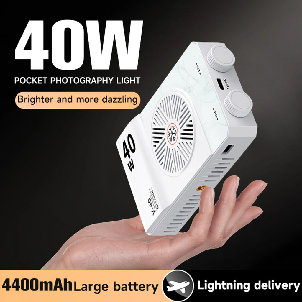 40W LED Camera Light 2800K-9000K Handheld Video Fill 4400mAh