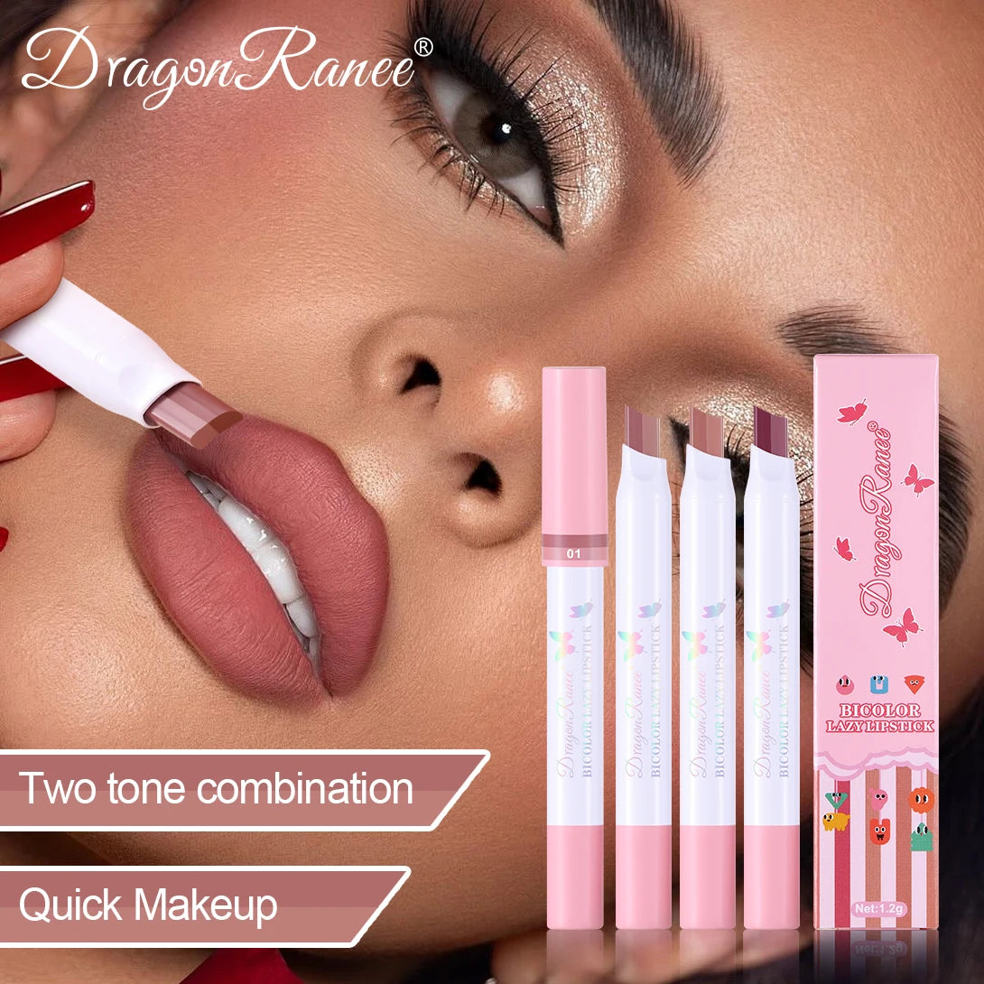 Two-Color Lipstick Pen, Matte Finish, Long-Lasting Effect, Two-Color, Fine Texture, Waterproof, Non-Fading Lip Gloss, Natural and Easy-To-Apply Lipstick Zpaxo