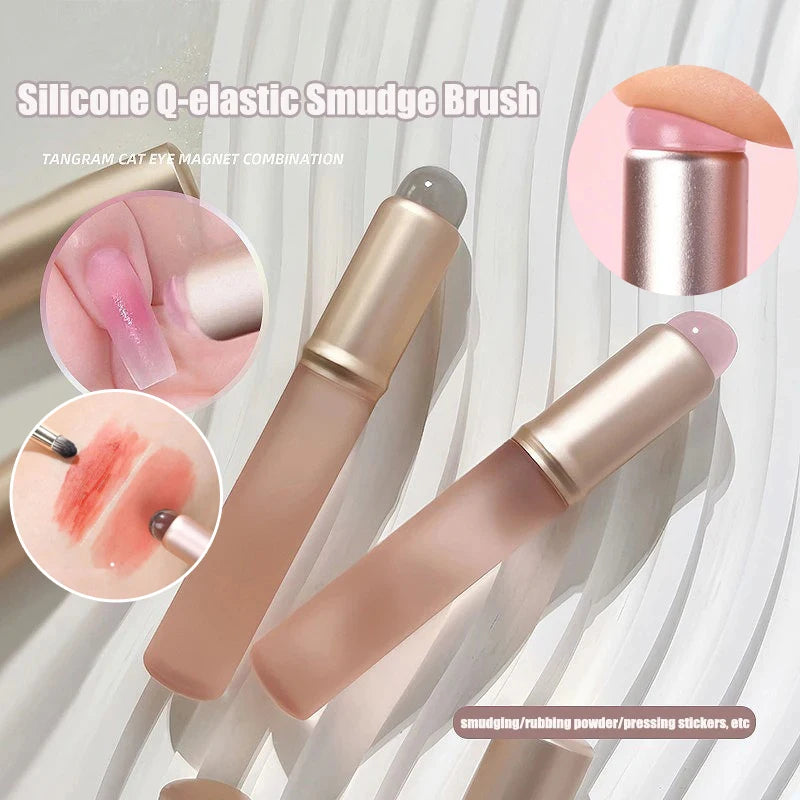 Jelly Pink Nail Art Silicone Brush Reusable Mirror Powder Applying