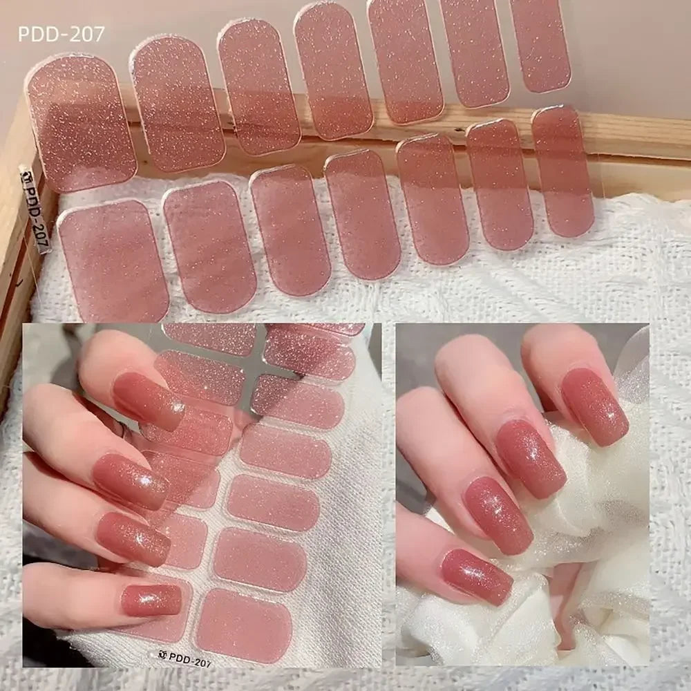 14Strips Gel Nail Stickers Full Cover Floristic Art Semi Cured Polish