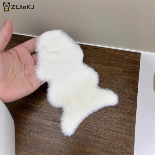 ▶1/12 Dollhouse Imitation Sheepskin Plush Rug Model Dollhouse Bedroom Living Room Floor Mat Decoration Doll House Accessories Zpaxo