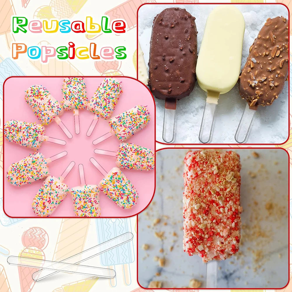 20Pcs Acrylic Popsicle Sticks Reusable Ice Cream Sticks Ice Pop Cake Candy Gifts Party Craft Supplies Zpaxo