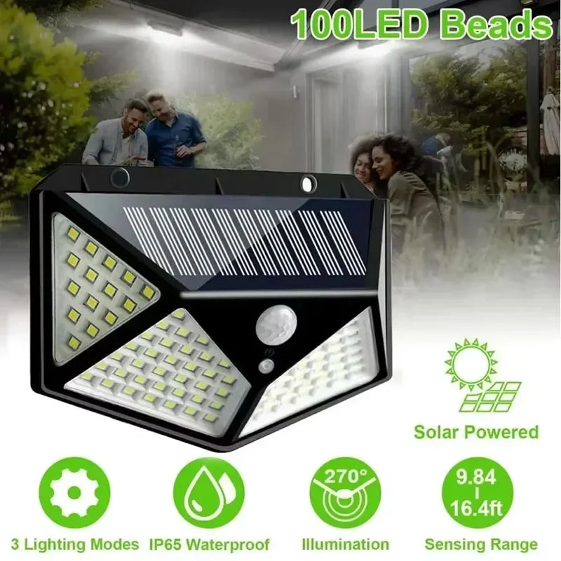 100 LED Solar Wall Light PIR Motion Sensor – Outdoor Garden Lamp