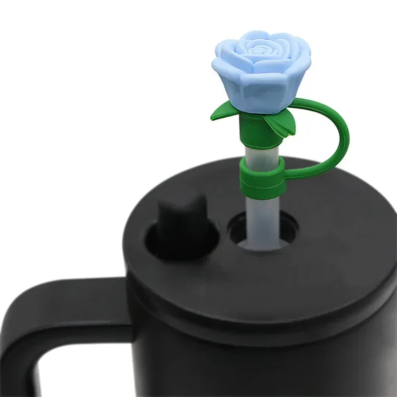 Rose Flower Silicone Straw Cap 9-10mm | Dustproof Plug Cover Straw Cap Accessory Zpaxo D