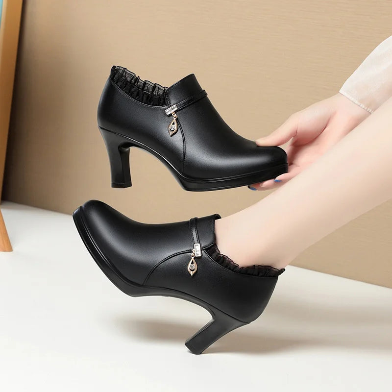 Heeled Single Shoes Soft Sole Surface Comfortable Deep Mouth Zpaxo