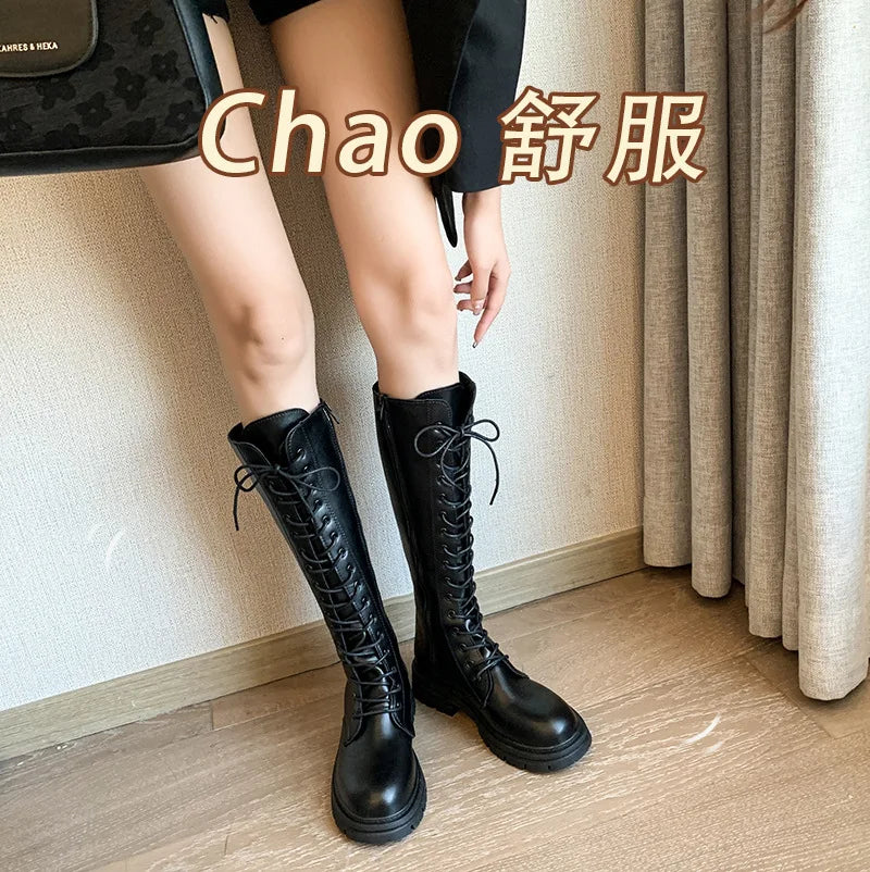 Women Boots Autumn 2023 Female Platform Gothic Shoes Black Leather Zpaxo