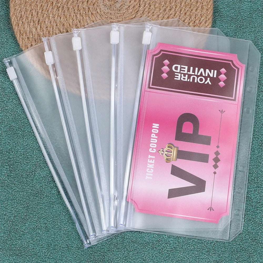6/10Pcs A6 Binder Pockets with Zippers Clear Binder Inserts 6-Ring Budget Cash Envelopes for Student School Office Supplies Zpaxo