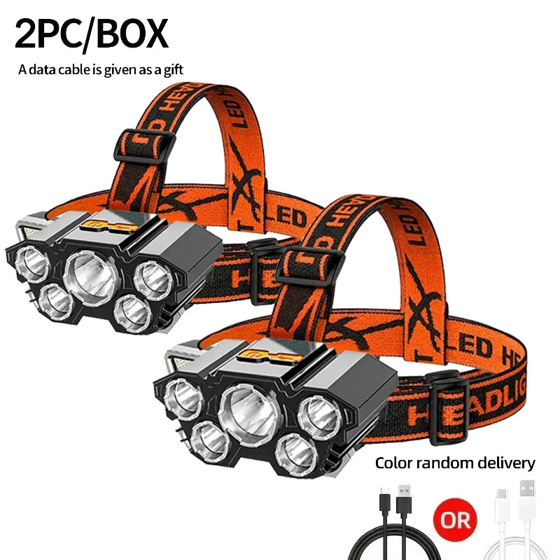 5 LED Rechargeable Headlamp – 8 Modes, IPX4 Waterproof LED Headlamp Zpaxo 5 LED 2PCS