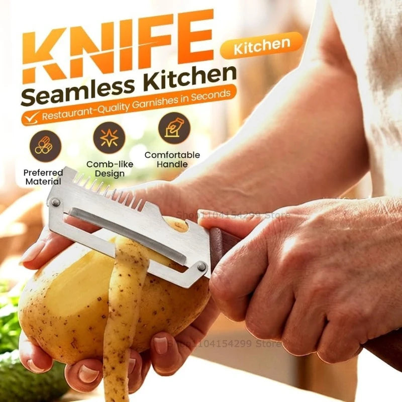Knife Kitchen New Paring Knife Ergonomic Stainless Steel Vegetable Peeler with Wooden Handle 2-in-1 Fruit Potato Peeler Zpaxo